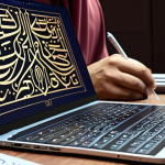 **"A skilled Arab artist using Qiskit on a modern laptop, designing a quantum circuit with elegant Arabic calligraphy elements, representing the fusion of quantum computing and Arab culture."**