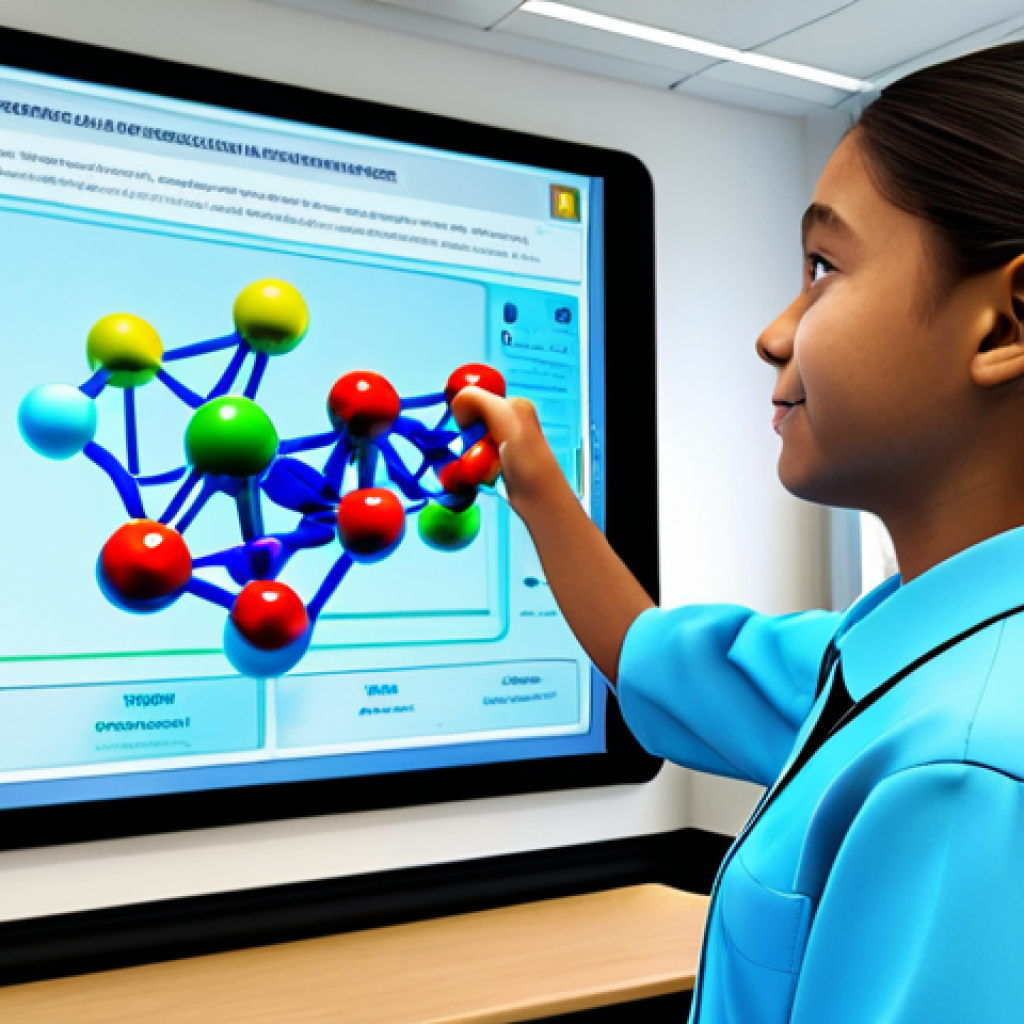 Interactive Learning** "A fully clothed student wearing appropriate attire interacts with a holographic simulation of molecules in a science classroom. The scene is bright and engaging, promoting interactive education. Safe for work, professional setting, perfect anatomy, natural proportions, high quality render, educational environment." **