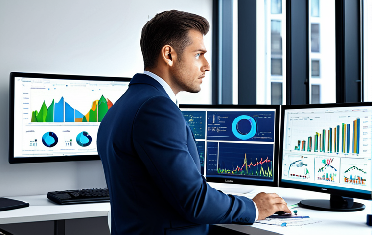 양자 컴퓨터의 투자 및 재무 분석 - Quantum Finance Analyst** "A professional financial analyst in a modern office, wearing a fully clo...