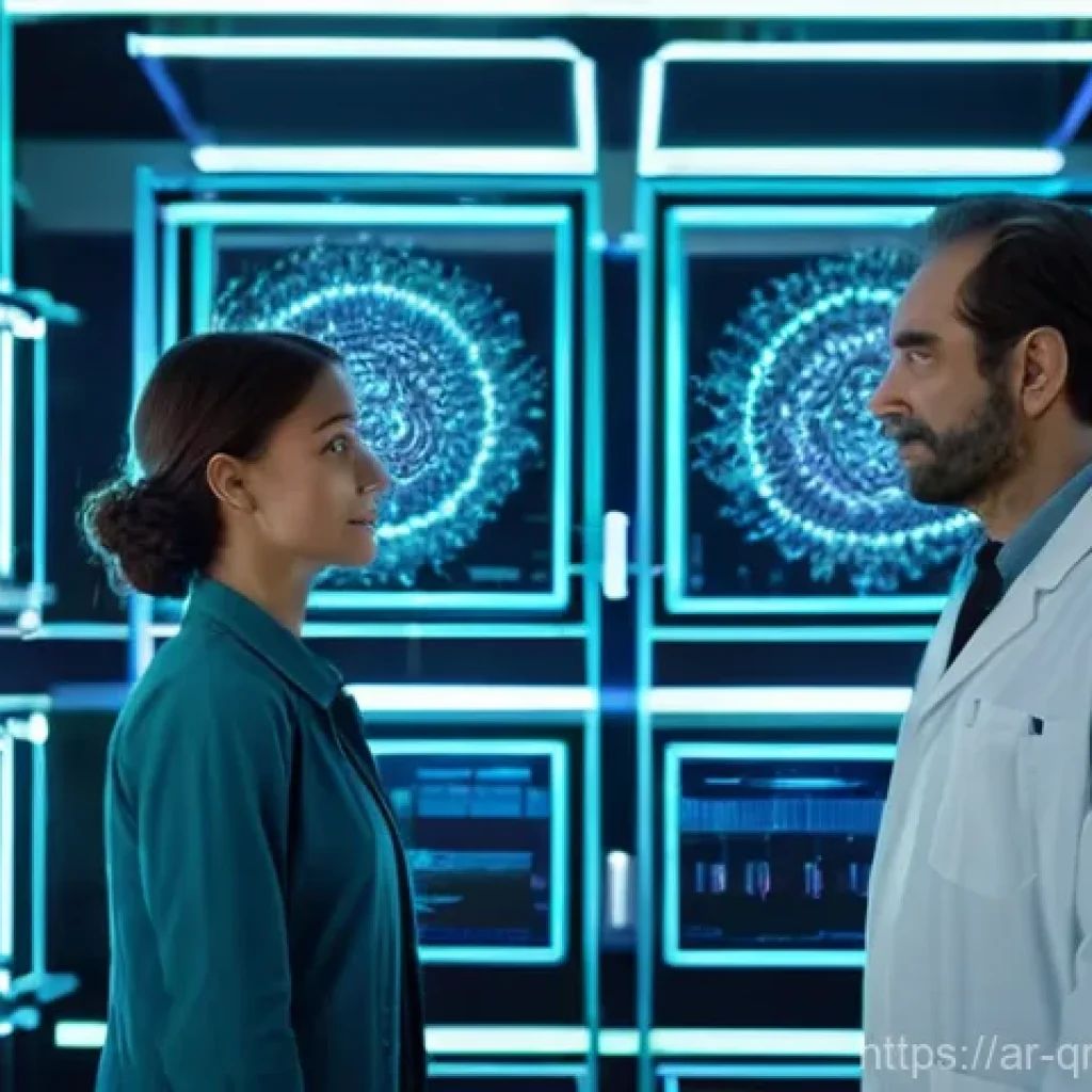 양자 컴퓨터의 치매 연구 응용 - **Quantum Leap in Alzheimer's Research Lab** A highly detailed, cinematic shot inside a futurist...