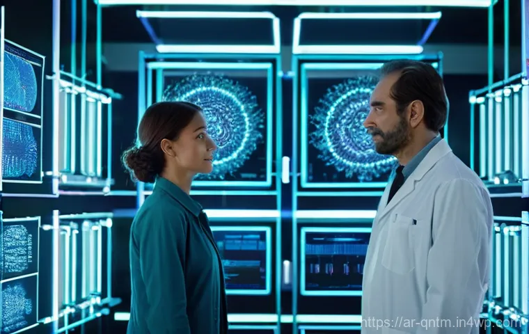 양자 컴퓨터의 치매 연구 응용 - **Quantum Leap in Alzheimer's Research Lab** A highly detailed, cinematic shot inside a futurist...
