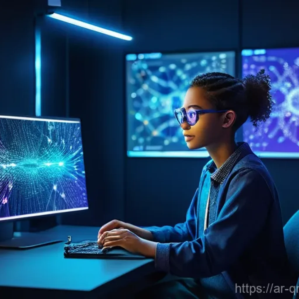 양자 컴퓨터의 소프트웨어 생태계 - **Prompt for Quantum Programming Learning:** "A vibrant, dynamic illustration depicting a young,...