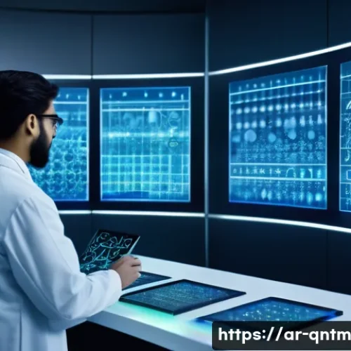양자 컴퓨팅의 혁신적 응용 사례 - A futuristic pharmaceutical laboratory scene in a high-tech Middle Eastern research center, featurin...