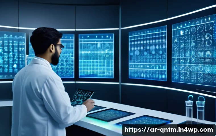 양자 컴퓨팅의 혁신적 응용 사례 - A futuristic pharmaceutical laboratory scene in a high-tech Middle Eastern research center, featurin...