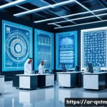 양자 컴퓨터와 자동화 기술의 접목 - A futuristic high-tech laboratory in the Middle East setting, featuring Arab scientists wearing mode...